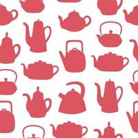 Teapots and kettles seamless pattern. Red objects on white background vector