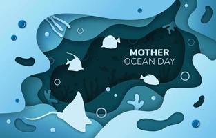 Mother Ocean Day Background with Paper Cut Style vector