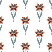 Seamless isolated pattern with contoured hand drawn flower ornament. White background. Creative design. vector