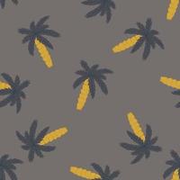 Random seamless abstract pattern with botanic palm exotic tree print. Grey and yellow colored artwork. vector