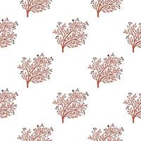 Isolated floral seamless pattern with doodle pink shrub silhouettes print. White background. Simple style. vector