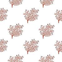 Isolated floral seamless pattern with doodle pink shrub silhouettes print. White background. Simple style. vector