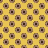 Seamless pattern sunflowers on yellow background. Beautiful texture with sunflower and leaves. vector