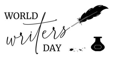 International Writer's Day, inscription, pen, inkwell and blots. For banner, poster, flyer, postcard vector