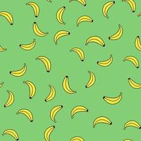 Seamless pattern with bananas on a green background. Doodles, hand-drawn drawing. Children's textiles. Cute children's drawing. Vector