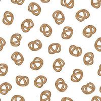 Pretzel seamless pattern on a white background. Pastries, baked goods, snacks for the holiday. Baby treat, with poppy seeds.Rosy pretzel.Vector vector