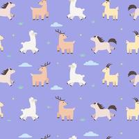 Seamless pattern with pony-horse, antelope, deer, lama- alpaca. Children seamless pattern. vector