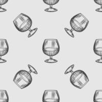 Hand drawn snifter glass seamless pattern. Glass of brandy or cognac wallpaper. vector