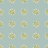 Citrus seamless pattern with green and white lemon slice shapes. Blue background. Organic fruit elements. vector