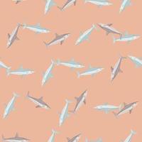 Seamless pattern shark Mako on peach background. Animal templates for fabric. vector