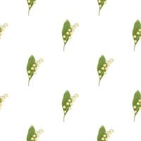 Spring nature seamless floral pattern with green and pink lily of the valley ornament. Isolated backdrop. vector