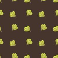 Seamless pattern bunch mangold salad on brown background. Minimalism ornament with lettuce. Geometric vector