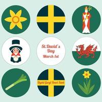 Saint David Day card with daffodils dragon and Welsh flag vector