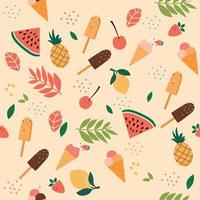 Vector seamless pattern with summer ice cream and fruits