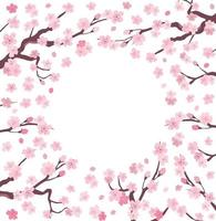 Sakura japan cherry branchs with blooming flowers and frame on transparent background vector