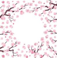 Sakura japan cherry branchs with blooming flowers and frame on transparent background vector