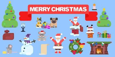 flat style selection of christmas characters. vector