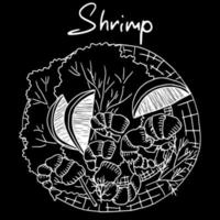 plate with shrimp and lemons doodle sketch vector