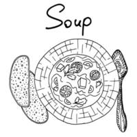 soup in a plate sketch drawing. new vector stock