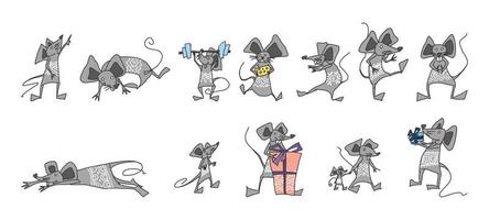 personajes divertidos dibujos animados divertidos garabatos ratones vector