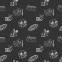 sketch pattern with sea food on dark background vector