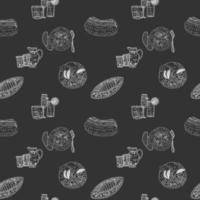 sketch pattern with sea food on dark background vector