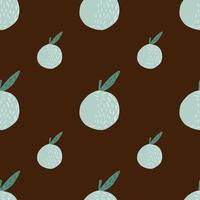 Abstract seamless doodle apple silhouettes seamless pattern. Blue garden harvest fruits on brown background. vector