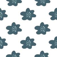 Cartoon navy blue simple flower silhouettes seamless pattern. White background. Spring bloom print. vector