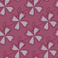 Happy seamless pattern with grey clover leaves shapes. Pale pink background. Decorative floral lucky backdrop. vector