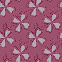 Happy seamless pattern with grey clover leaves shapes. Pale pink background. Decorative floral lucky backdrop. vector