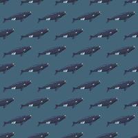 Seamless pattern right whale on teal background. Template of cartoon character of ocean for fabric. vector