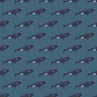 Seamless pattern right whale on teal background. Template of cartoon character of ocean for fabric. vector