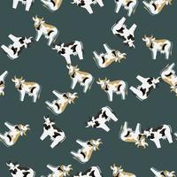 Seamless pattern cow on teal background. Texture of farm animals for any purpose. vector