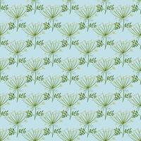 patrón sin costuras a base de hierbas con siluetas de paraguas de eneldo botánico. fondo azul. ornamento verde vector