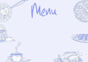 bright menu template with food doodles. vector