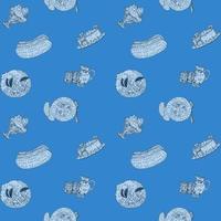 blue seamless pattern with doodles different food vector
