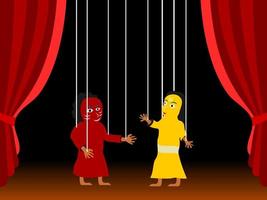 flat design playing puppetry on the theater stage vector