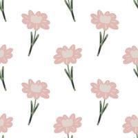 Patrón de naturaleza aislado dibujado a mano sin costuras con formas de siluetas de flores de color rosa pastel. Fondo blanco. vector