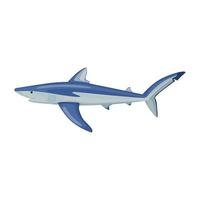tiburón azul aislado sobre fondo blanco. personaje de dibujos animados del océano para niños. vector