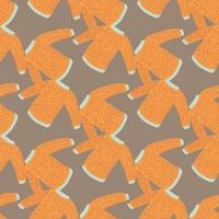 patrón de estilo abstracto aleatorio sin costuras con estampado de suéter merino naranja sobre fondo gris. vector