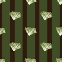 Seamless pattern Batavia salad on brown striped background.Simple ornament with lettuce. vector