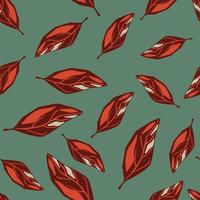 Autumn seamless nature pattern with falling foliage print. Maroon leaves on pale green background. vector