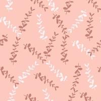 Random eucalyptus leaf branches seamless pattern. Hand drawn botanic style. Pink pastel background. vector