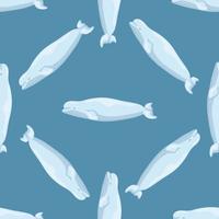 Seamless pattern Beluga on blue background. Template of cartoon character of ocean for children. vector