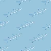 Lemon shark seamless pattern in scandinavian style. Marine animals background. Vector illustration for children funny textile.
