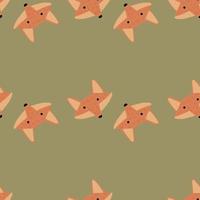 Fox pattern seamless in freehand style. Head animals on colorful background. Vector illustration for textile.