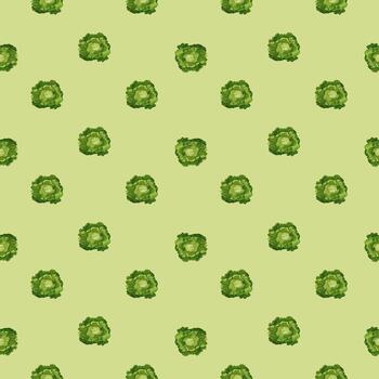 Seamless pattern Butterhead salad on pastel background. Minimalistic ornament with lettuce. vector