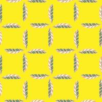 Abstract seamless pattern with geometric style feather shapes. Bright yellow background. Scrapbook print. vector