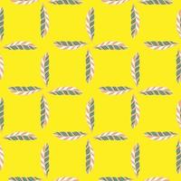 Abstract seamless pattern with geometric style feather shapes. Bright yellow background. Scrapbook print. vector