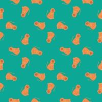 Exotic animal seamless pattern with orange colored monkey silhouettes print. Bright turquoise background. vector